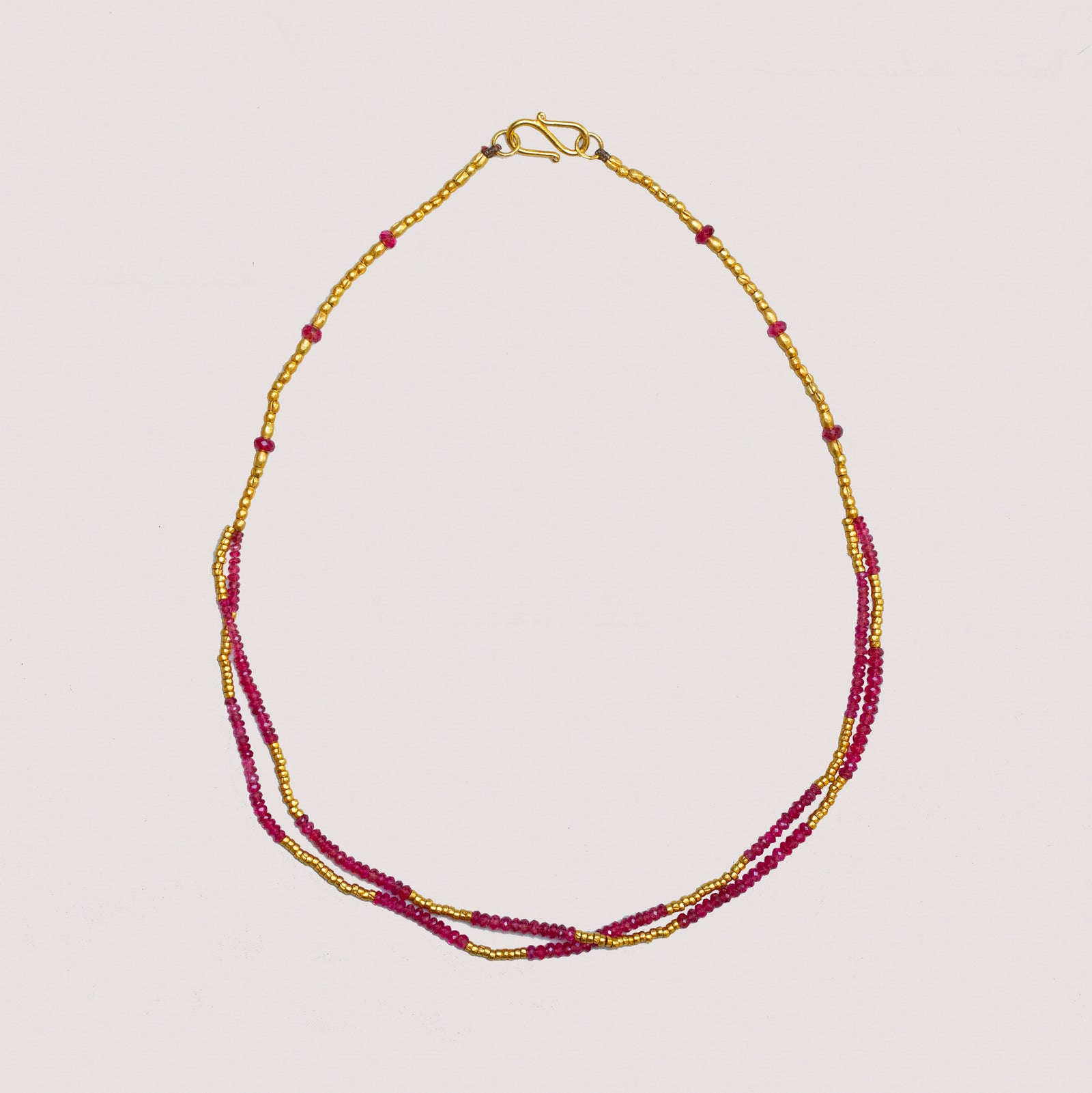 Vintage Indian Ruby and Gold Beads Necklace