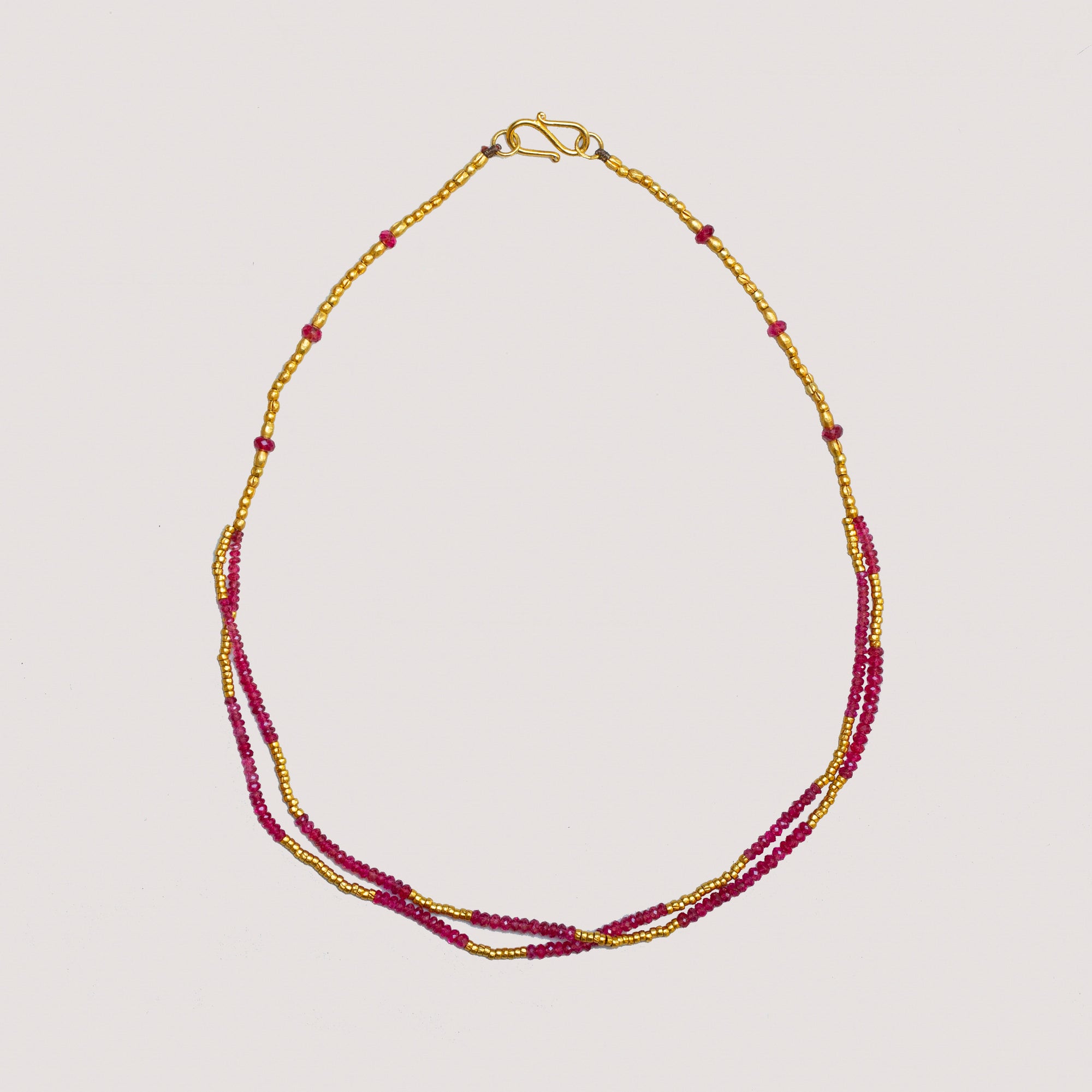 Vintage Indian Ruby and Gold Beads Necklace