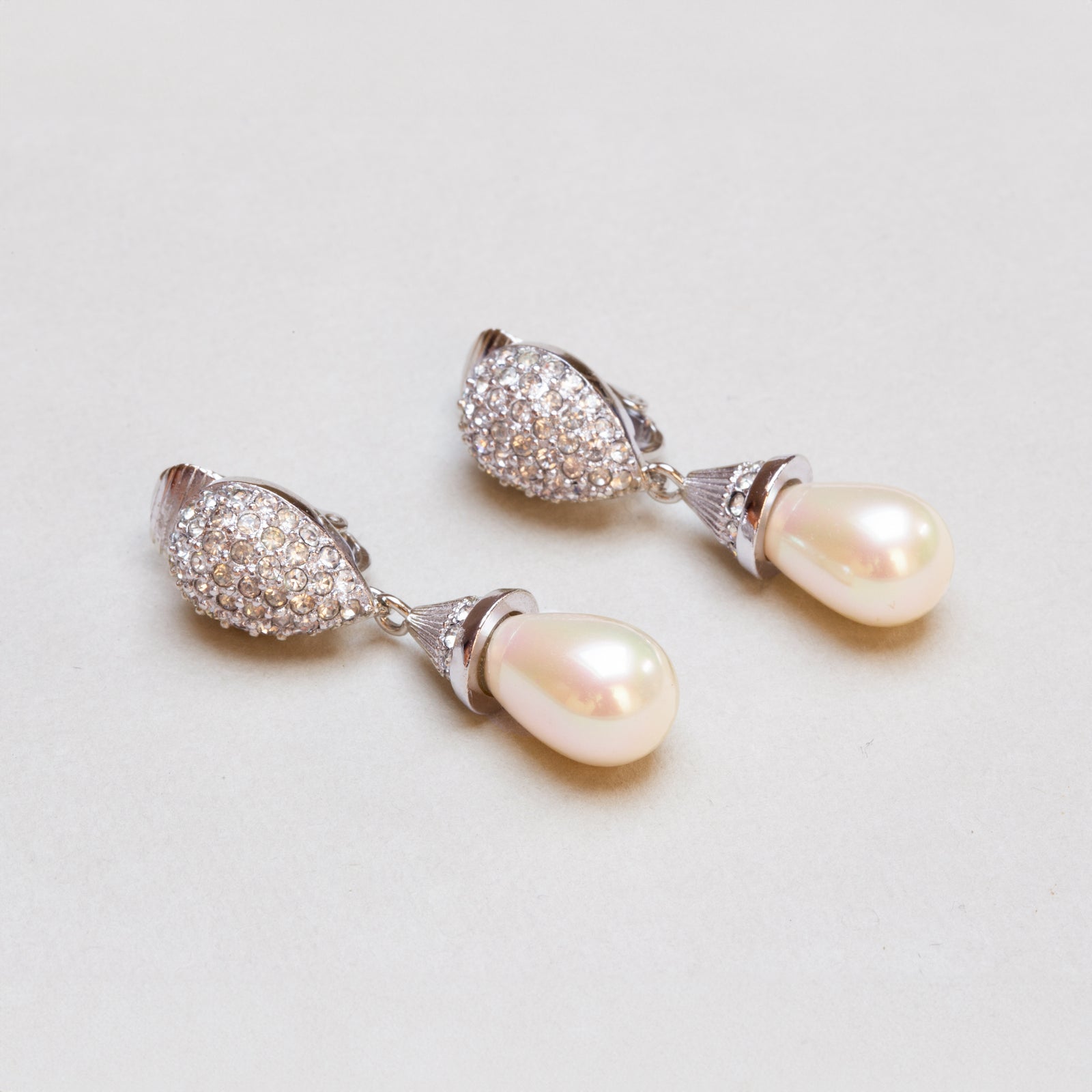 Vintage Christian Dior Faux Pearl and Chrystal Clip-on Drop Earrings