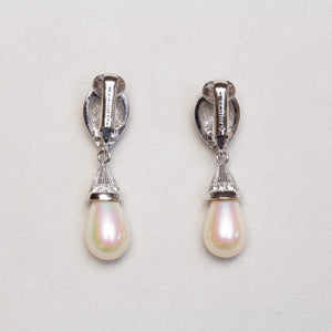 Vintage Christian Dior Faux Pearl and Chrystal Clip-on Drop Earrings