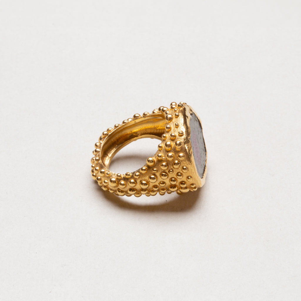Vintage Milly Swire 18ct Gold Ring with Watermelon Tourmaline