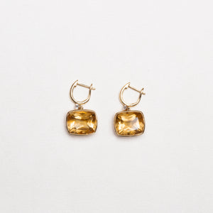 Vintage 18ct Gold Drop Earrings with Citrine and Diamond