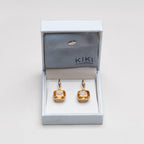 Vintage 18ct Gold Drop Earrings with Citrine and Diamond
