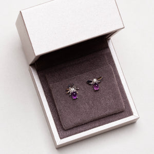 Vintage Chaumet White Gold Stud Earrings with Diamond and Amethyst