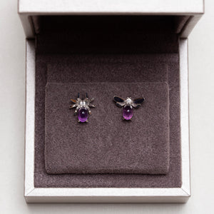 Vintage Chaumet White Gold Stud Earrings with Diamond and Amethyst