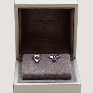 Vintage Chaumet White Gold Stud Earrings with Diamond and Amethyst