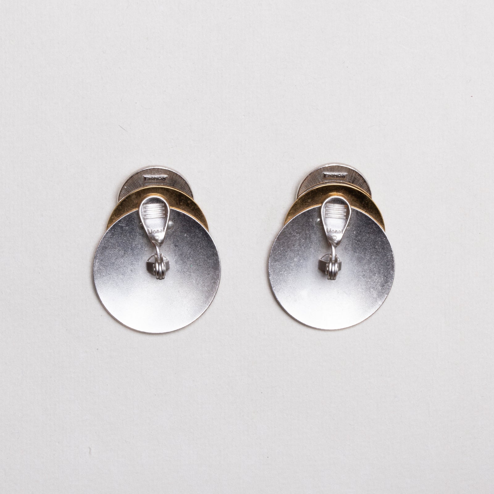 Vintage Monet Two-Tone Layered Disc Clip-On Earrings