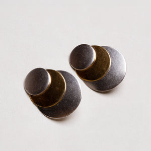 Vintage Monet Two-Tone Layered Disc Clip-On Earrings
