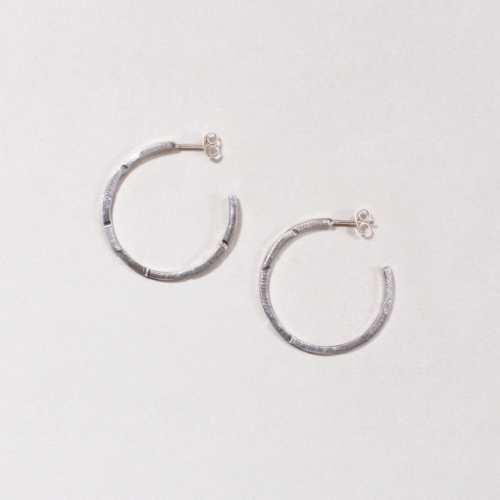 Textured Silver Open Stud Hoop Earrings