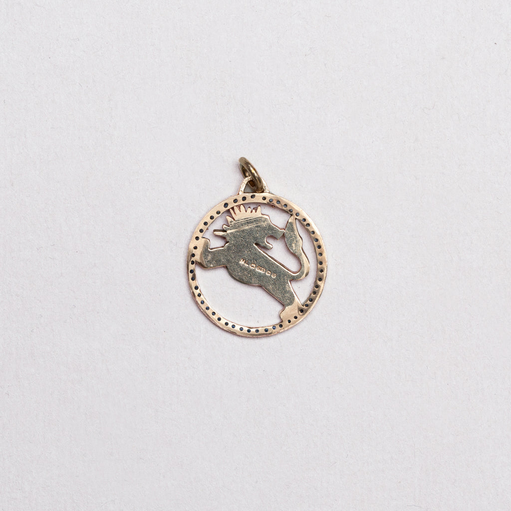 Vintage 9ct Gold Leo Pendant Charm with Sapphires