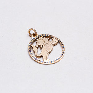 Vintage 9ct Gold Leo Pendant Charm with Sapphires