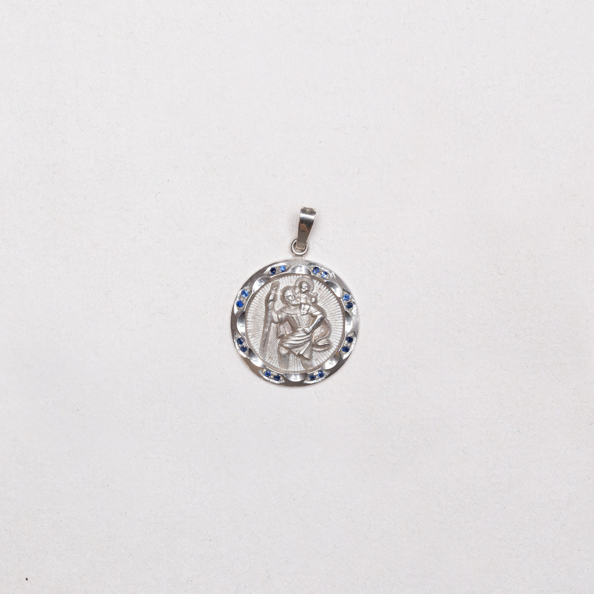 Rare Vintage Sterling Silver St. Christopher Charm Pendant with Sapphires
