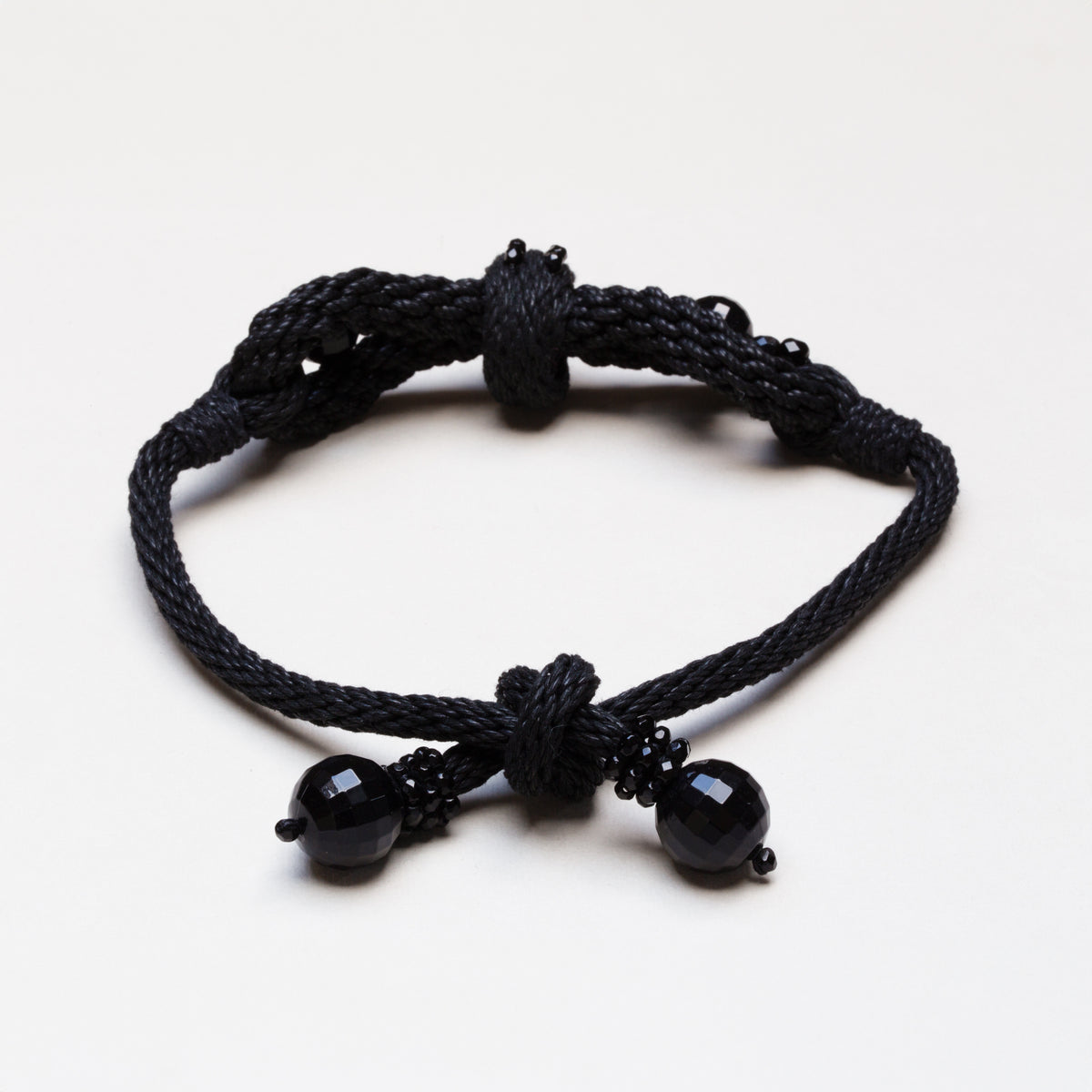Vintage YSL Black Braided Cord Necklace with Faceted Beads