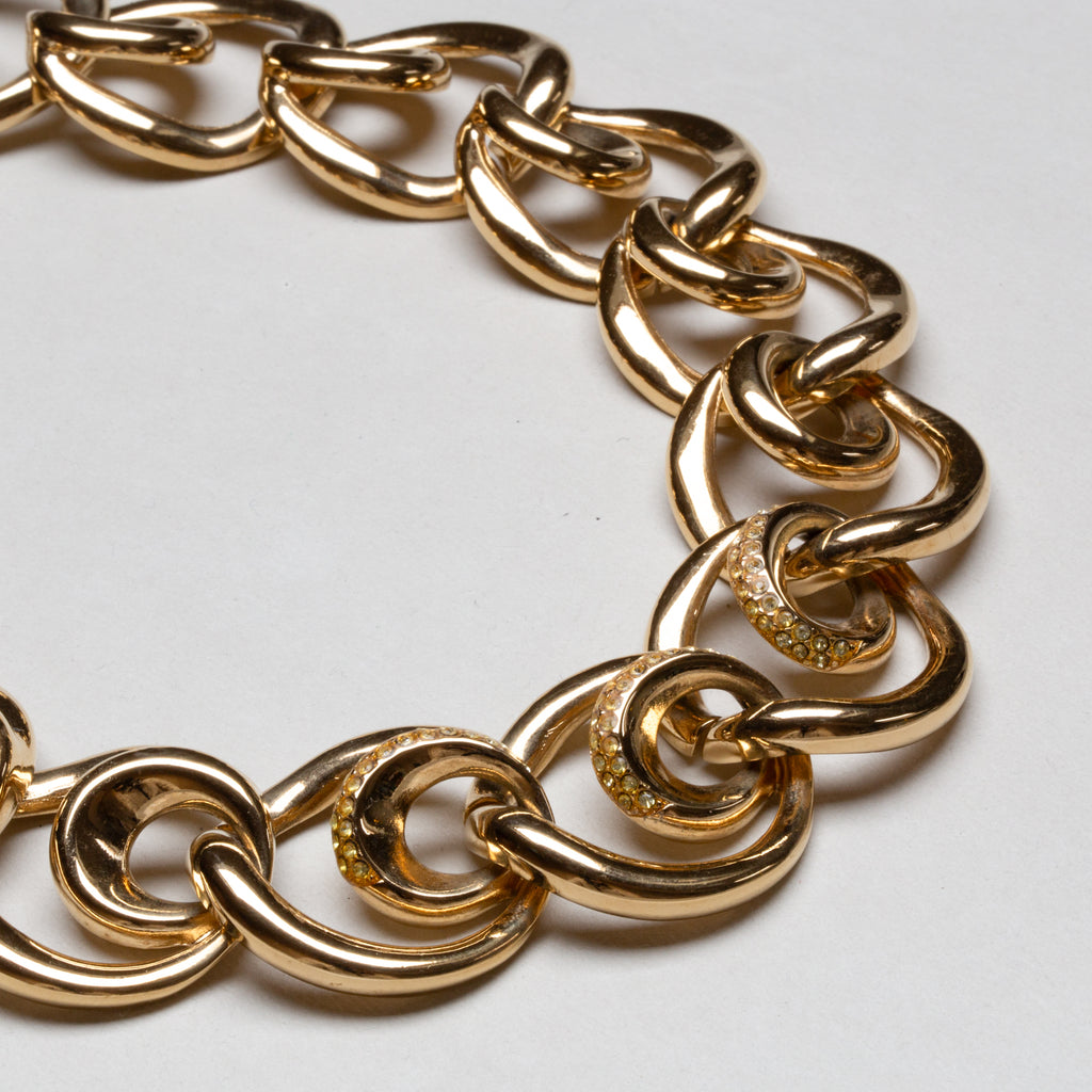 Vintage Givenchy Gold Chain Necklace with Rhinestones