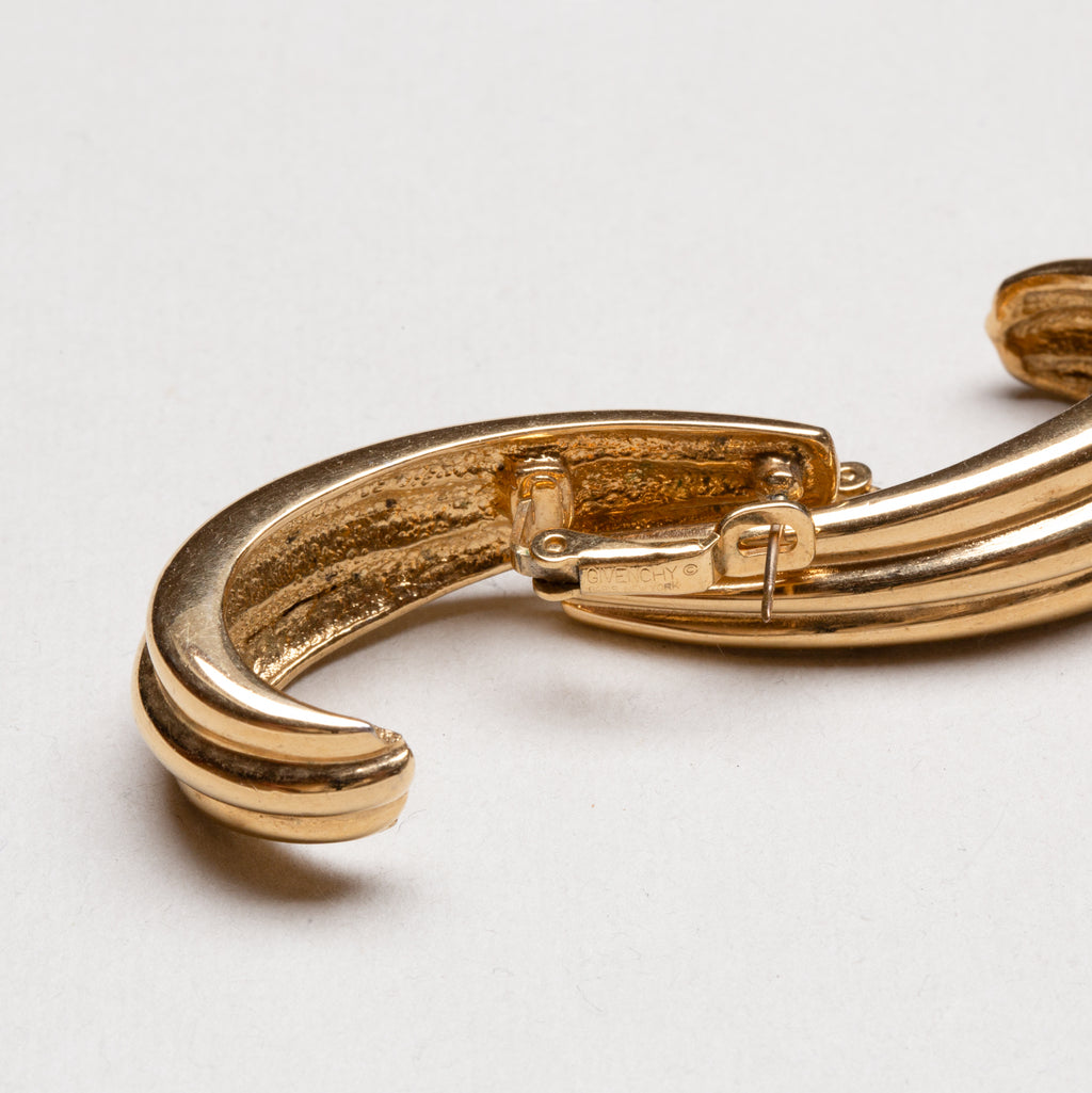 Vintage Givenchy Gold-Tone Triple Ribbed Stud Earrings