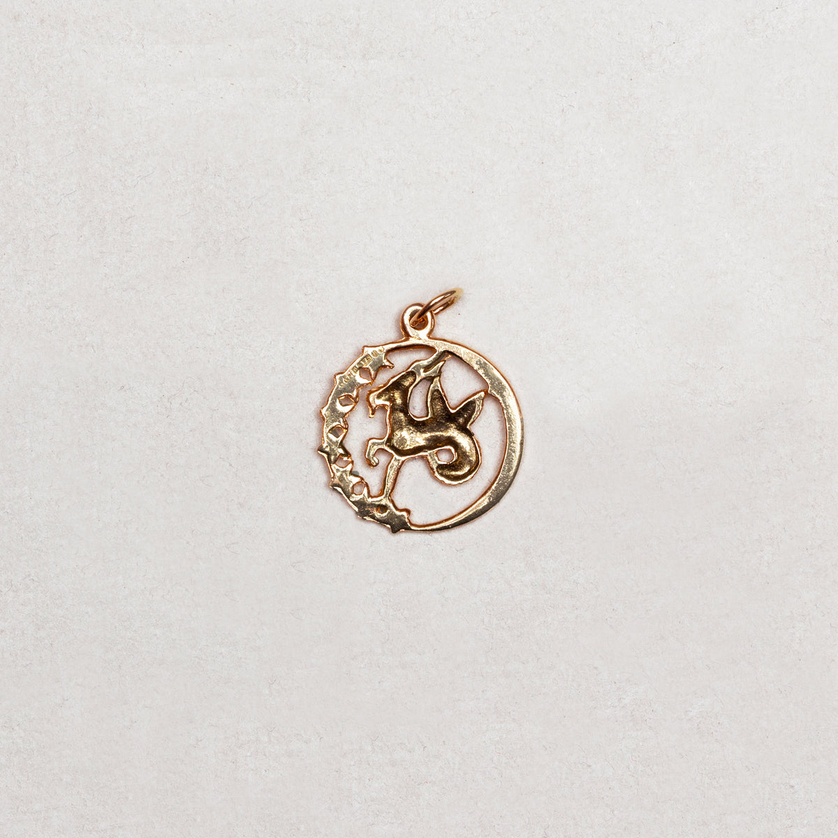 Vintage 9ct Gold Capricorn Pendant Charm with Stars