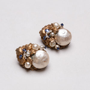 Vintage Gold Clip-on Earrings with Faux Pearls