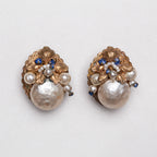 Vintage Gold Clip-on Earrings with Faux Pearls