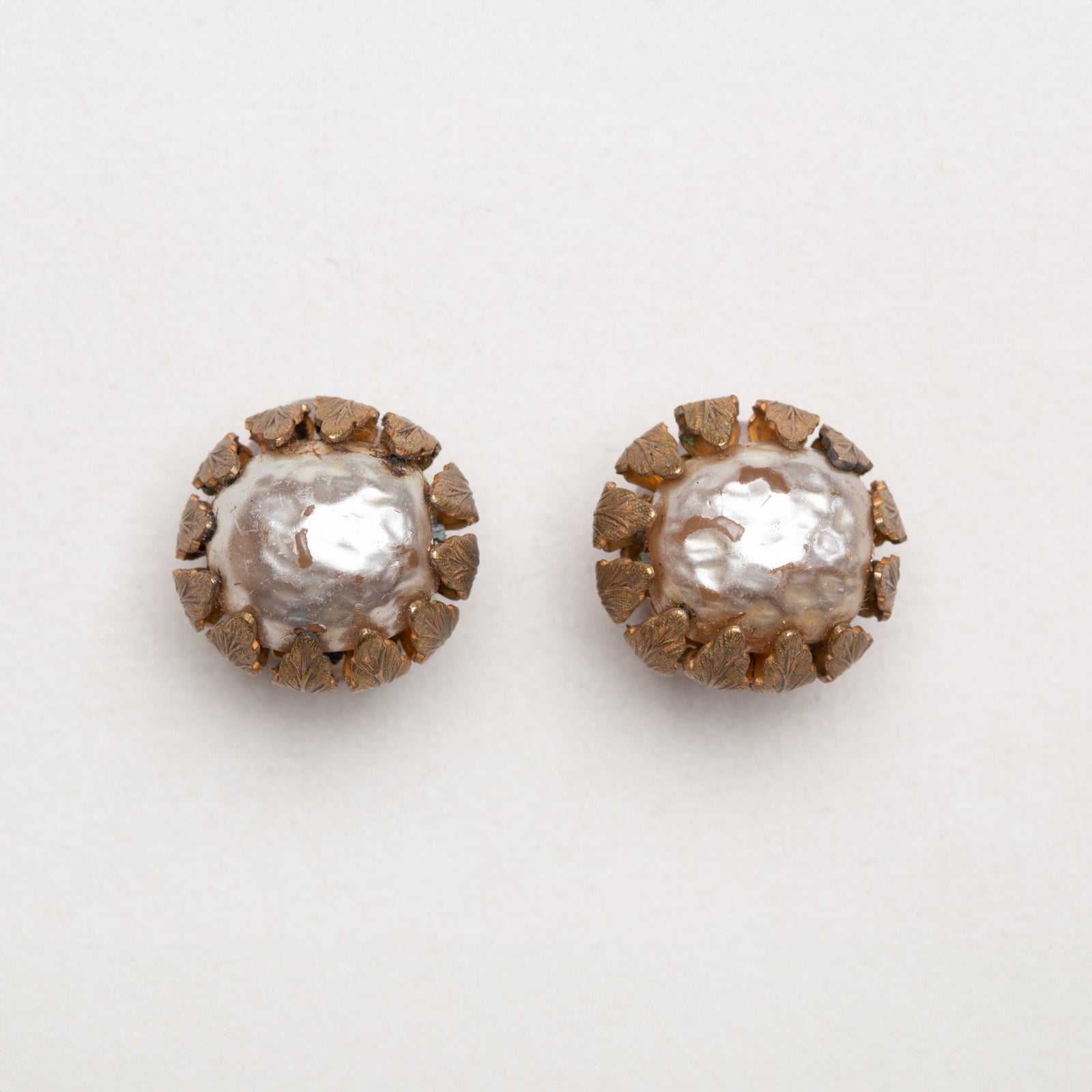 Vintage Gold Clip-on Earrings with Faux Pearls