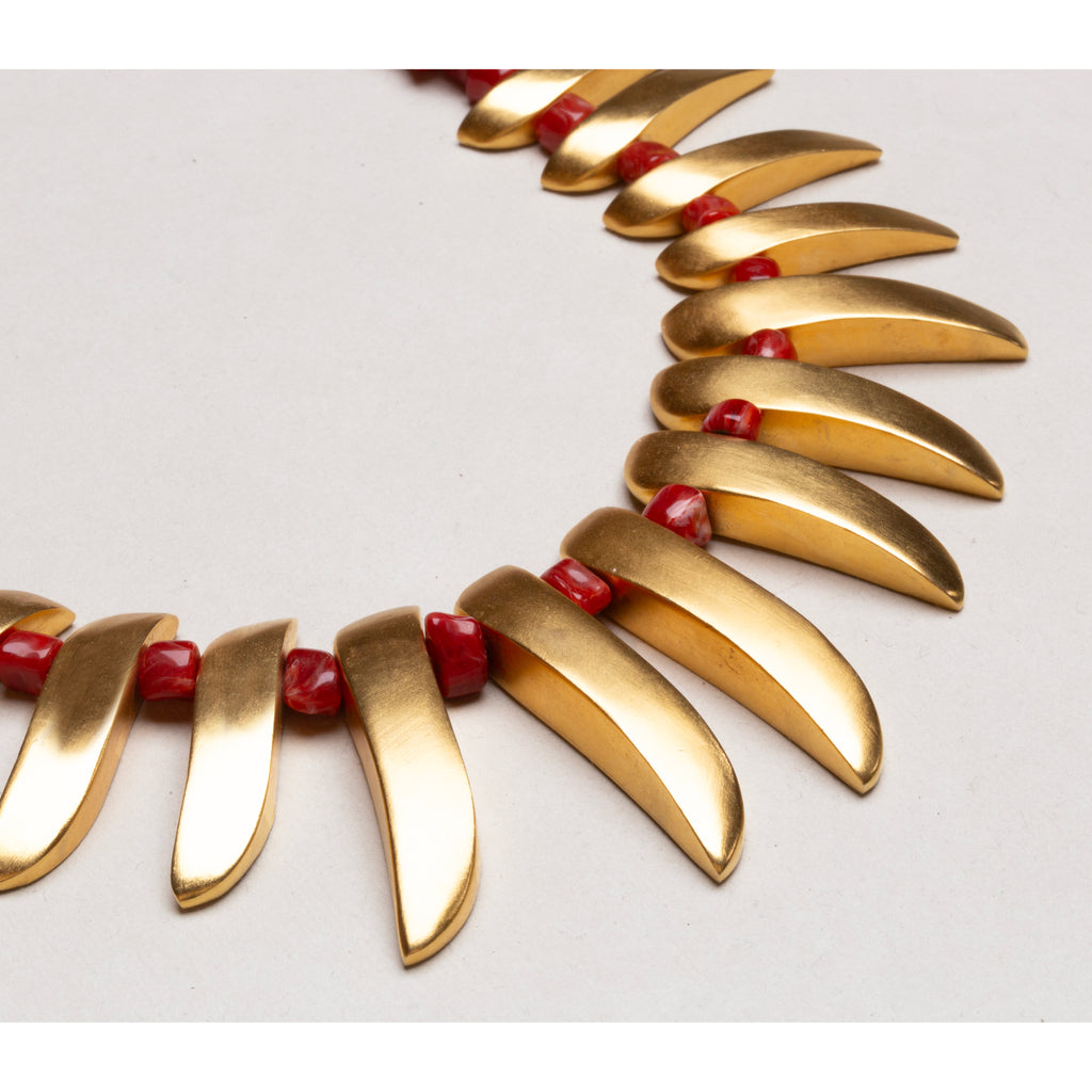 KJL Gold-Tone Spike Necklace with Red Beads