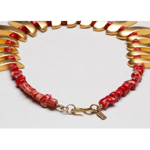 KJL Gold-Tone Spike Necklace with Red Beads