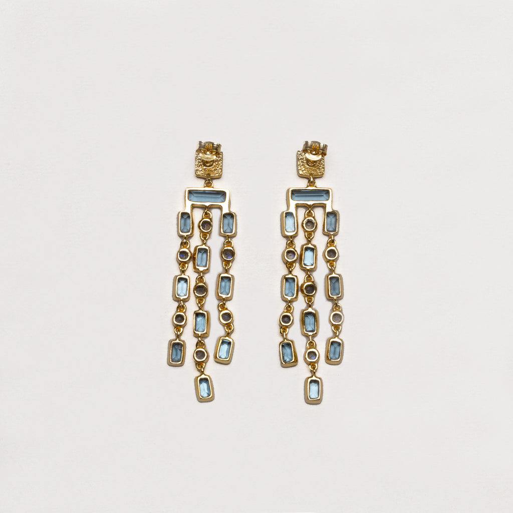 Triple Row Chandelier Earrings with Kyanite and Labradorite