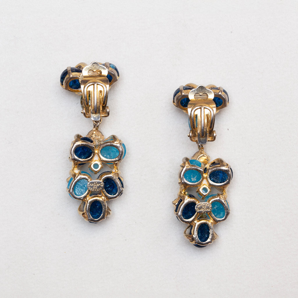 Vintage Dior Blue Cabochon Drop Clip-On Earrings