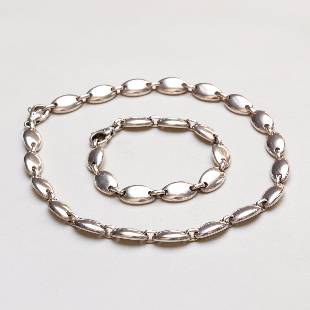 Vintage Tiffany Silver Pebble Link Choker Necklace & Bracelet