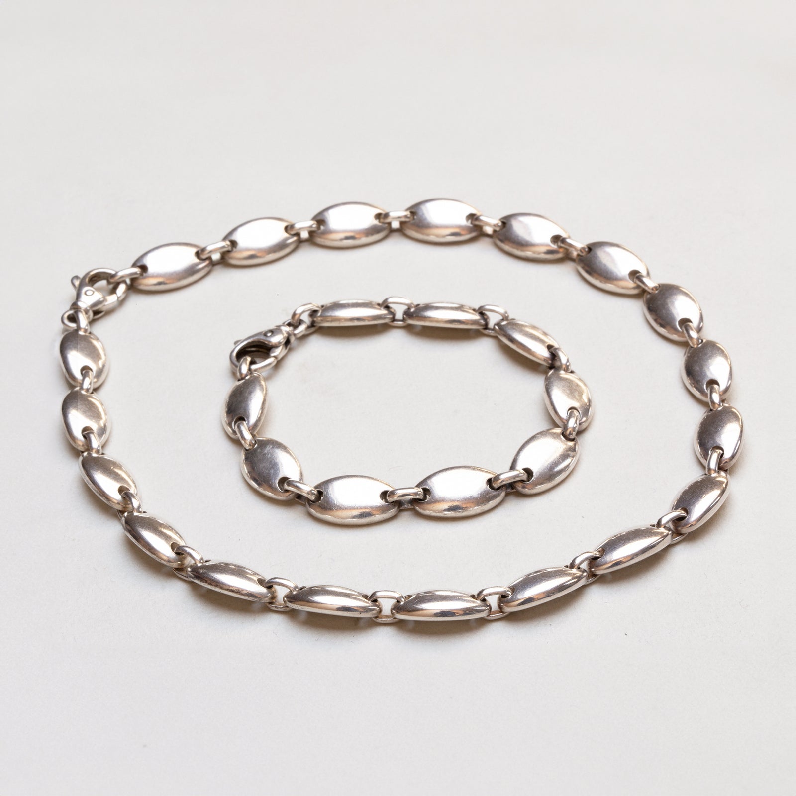 Vintage Tiffany Silver Pebble Link Choker Necklace & Bracelet