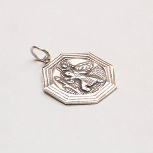 Rare Vintage Sterling Silver St. Christopher Octagonal Charm Pendant