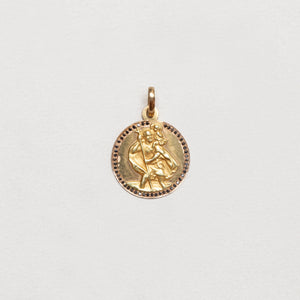 Vintage Gold St. Christopher Pendant with Black Diamonds