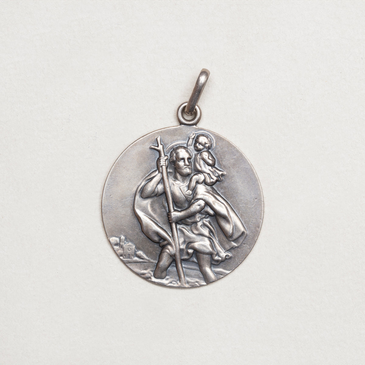 Vintage Sterling Silver St. Christopher Charm Pendant - Large