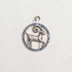 Vintage Silver Aries Pendant Charm with Sapphires