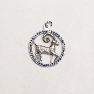 Vintage Silver Aries Pendant Charm with Sapphires