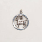 Vintage Silver Aries Pendant Charm with Sapphires