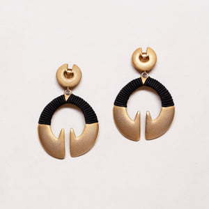 Vintage Matt Gold Earrings with Black Woven Threads