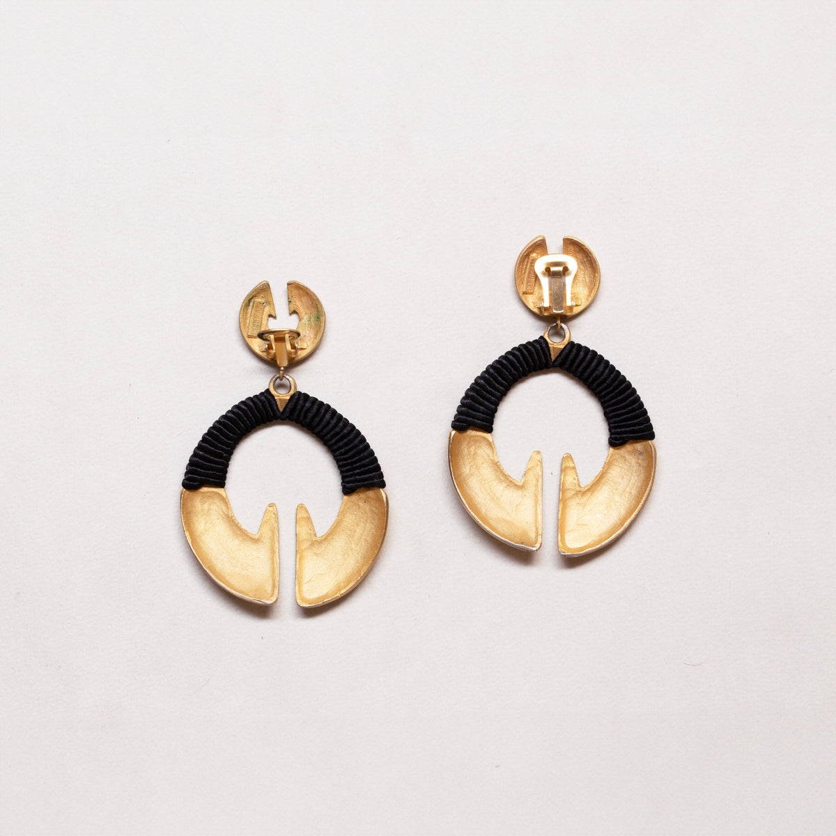 Vintage Matt Gold Earrings with Black Woven Threads