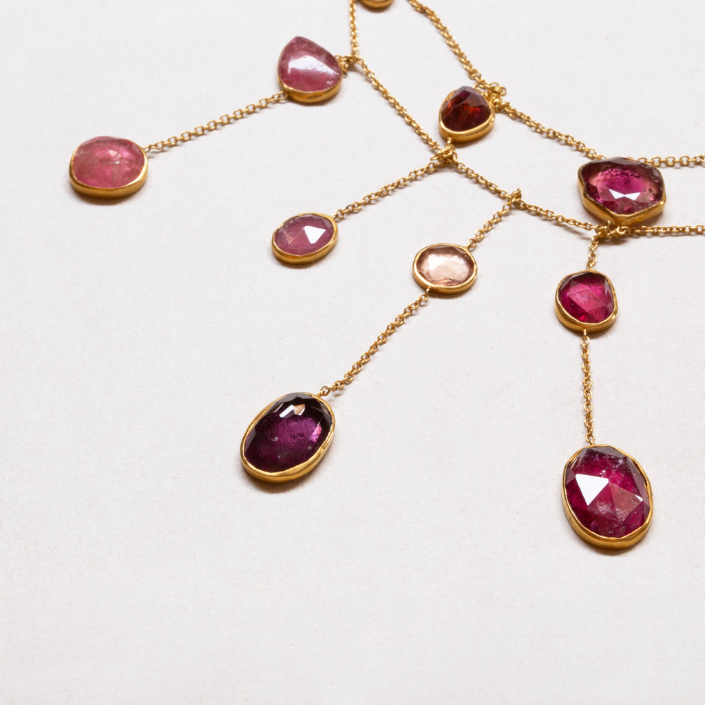 Vintage Pippa Small Waterfall Necklace with Pink/Red Tourmaline