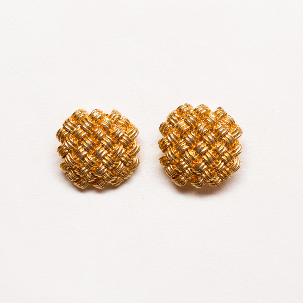 Vintage Dior Gold-tone Basket Weave Clip-on Earrings