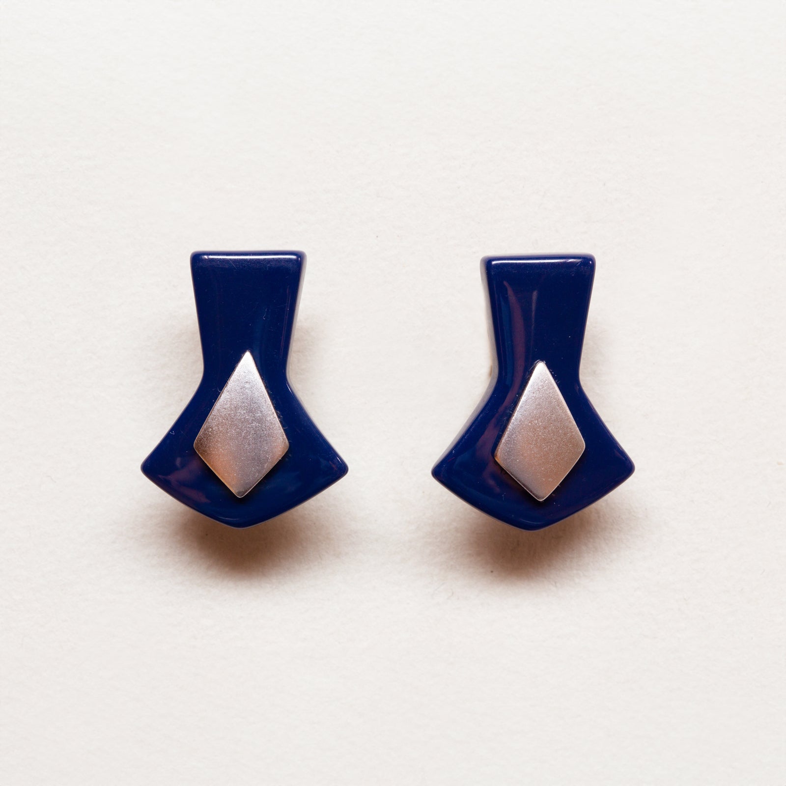 Vintage YSL Dark Navy and Silver Geometric Earrings