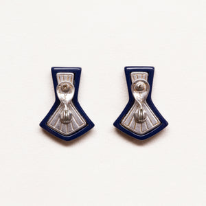 Vintage YSL Dark Navy and Silver Geometric Earrings
