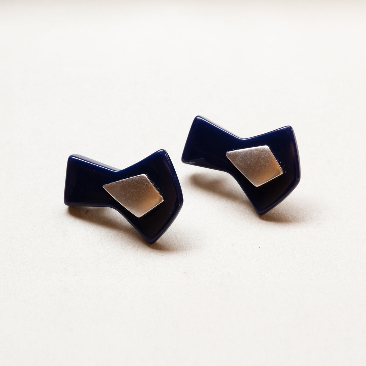 Vintage YSL Dark Navy and Silver Geometric Earrings