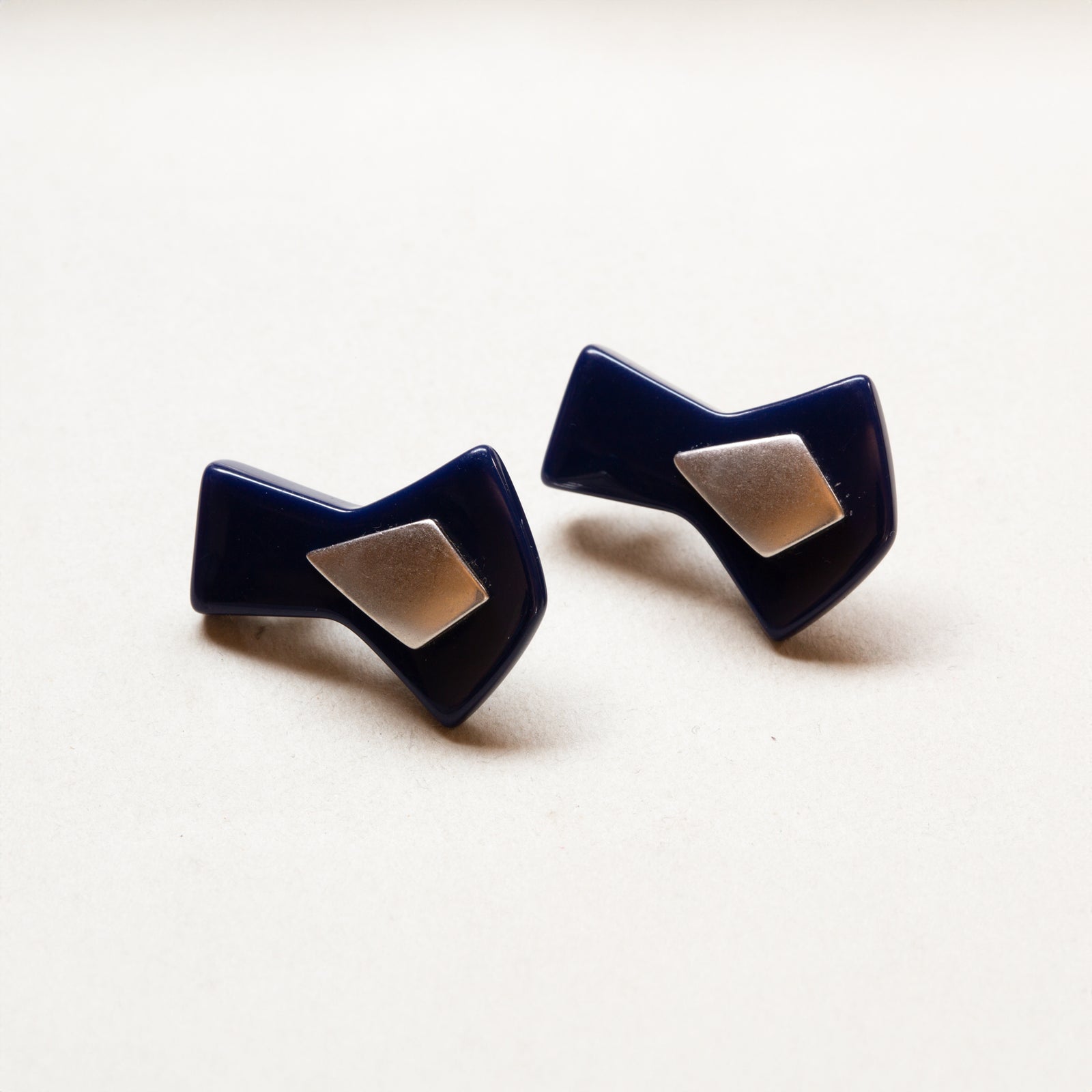 Vintage YSL Dark Navy and Silver Geometric Earrings