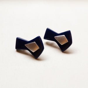 Vintage YSL Dark Navy and Silver Geometric Earrings