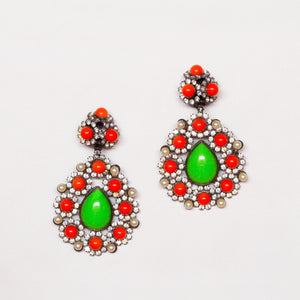 Vintage Lawrence Vrba Crystal, Faux Pearls & Cabochon Drop Earrings