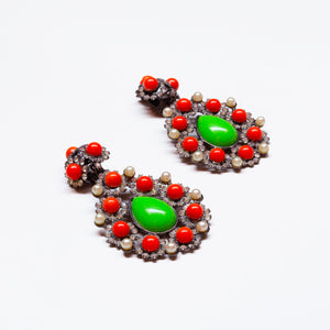 Vintage Lawrence Vrba Crystal, Faux Pearls & Cabochon Drop Earrings