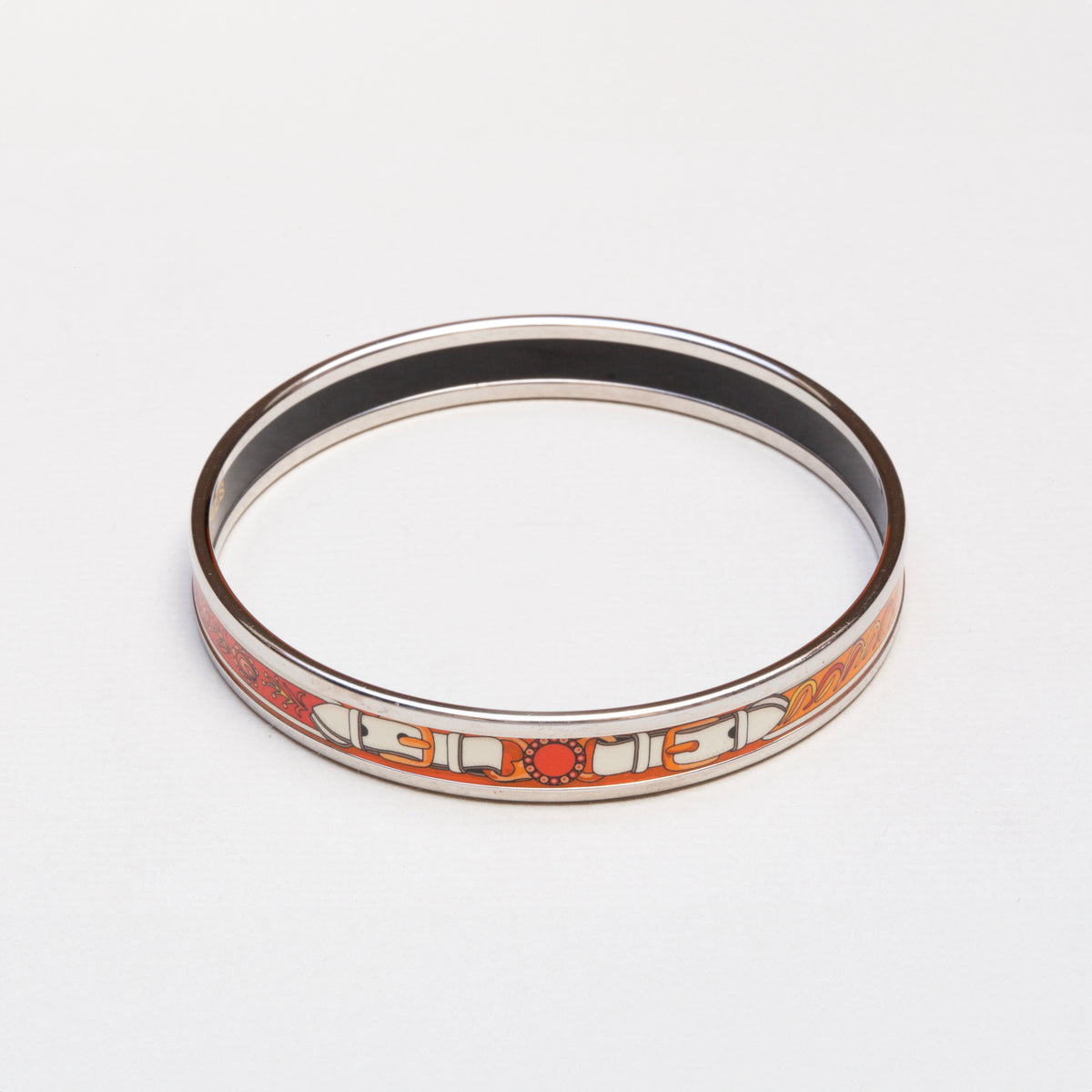 Vintage Hermès Orange & Cream Equestrian Enamel Bangle Bracelet