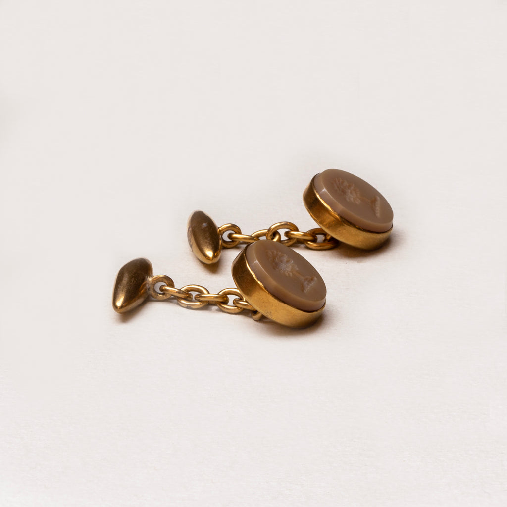 Vintage 18ct Gold Engraved Tree Cufflinks