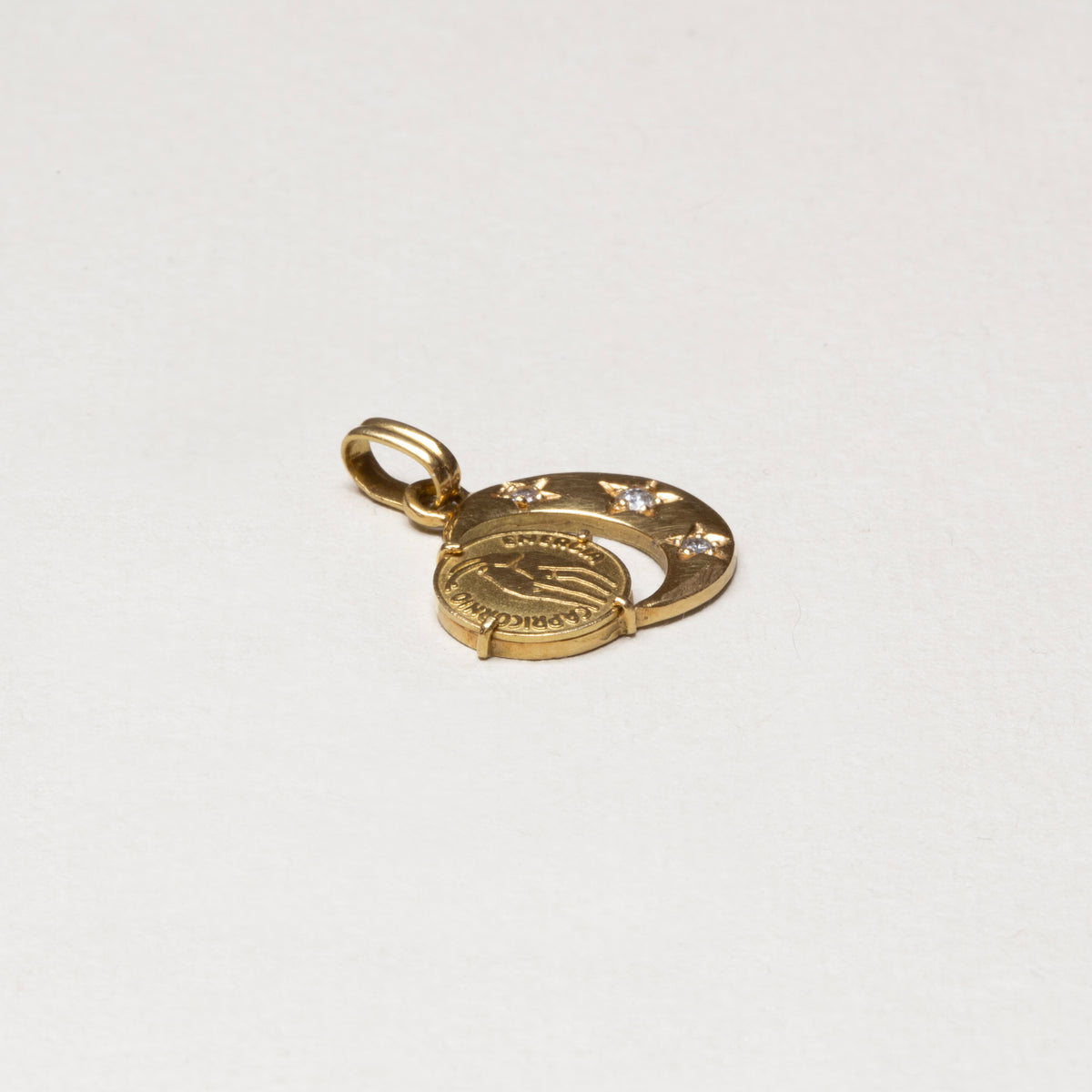 Vintage 18ct Gold Capricorn & Diamond Crescent Moon Pendant Charm