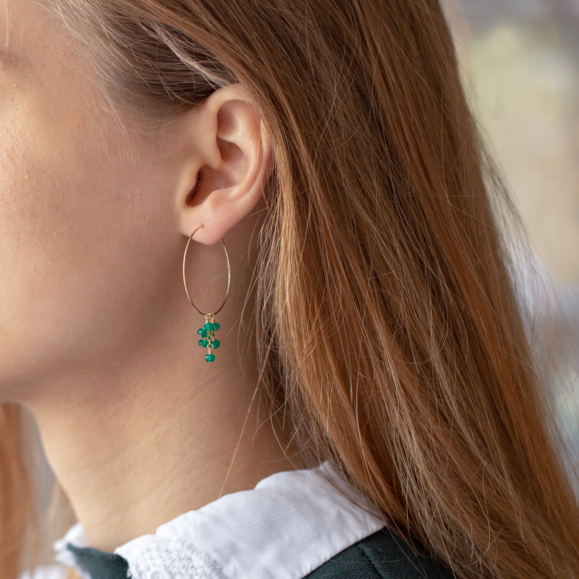 Silver Hoops with Labradorite